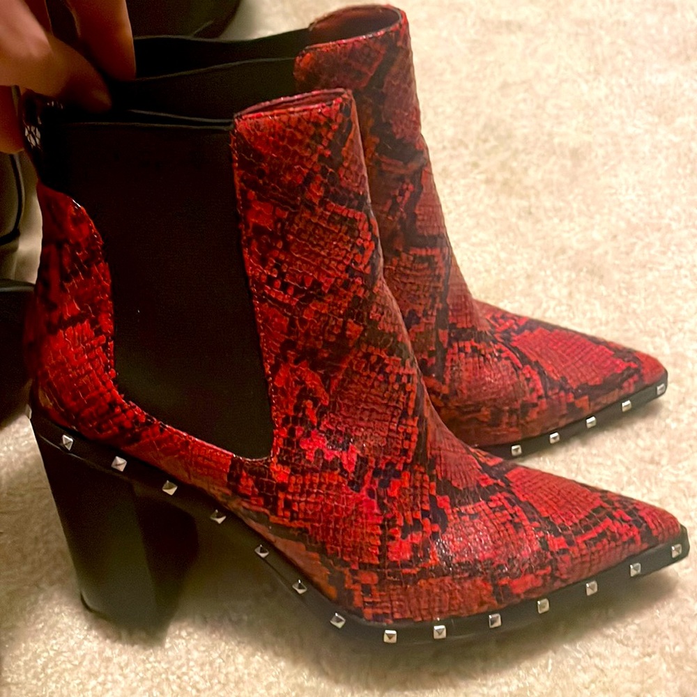 Charles David Snakeskin Red Heeled Boots - Worn Once!